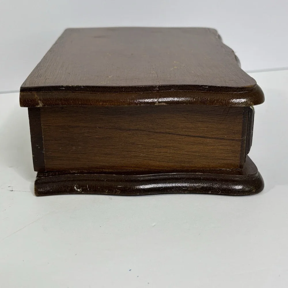 Vintage Wood Jewelry Box With Mirror Yellow Velvet Lining